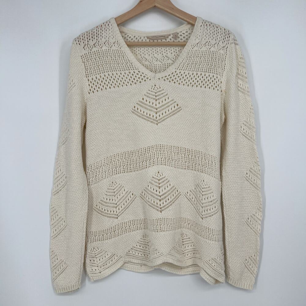 Soft Surroundings Bay of Biscay Sweater Small Ivory Cream Open Knit Crochet FLAW